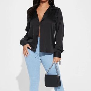 Women’s Elegant Black Satin Shirt NWT